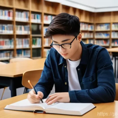 경비지도사 시험 준비에 적합한 장소 - **Quiet Library Study Scene**
    A young person, appearing around 16-18 years old, is fully clothed...