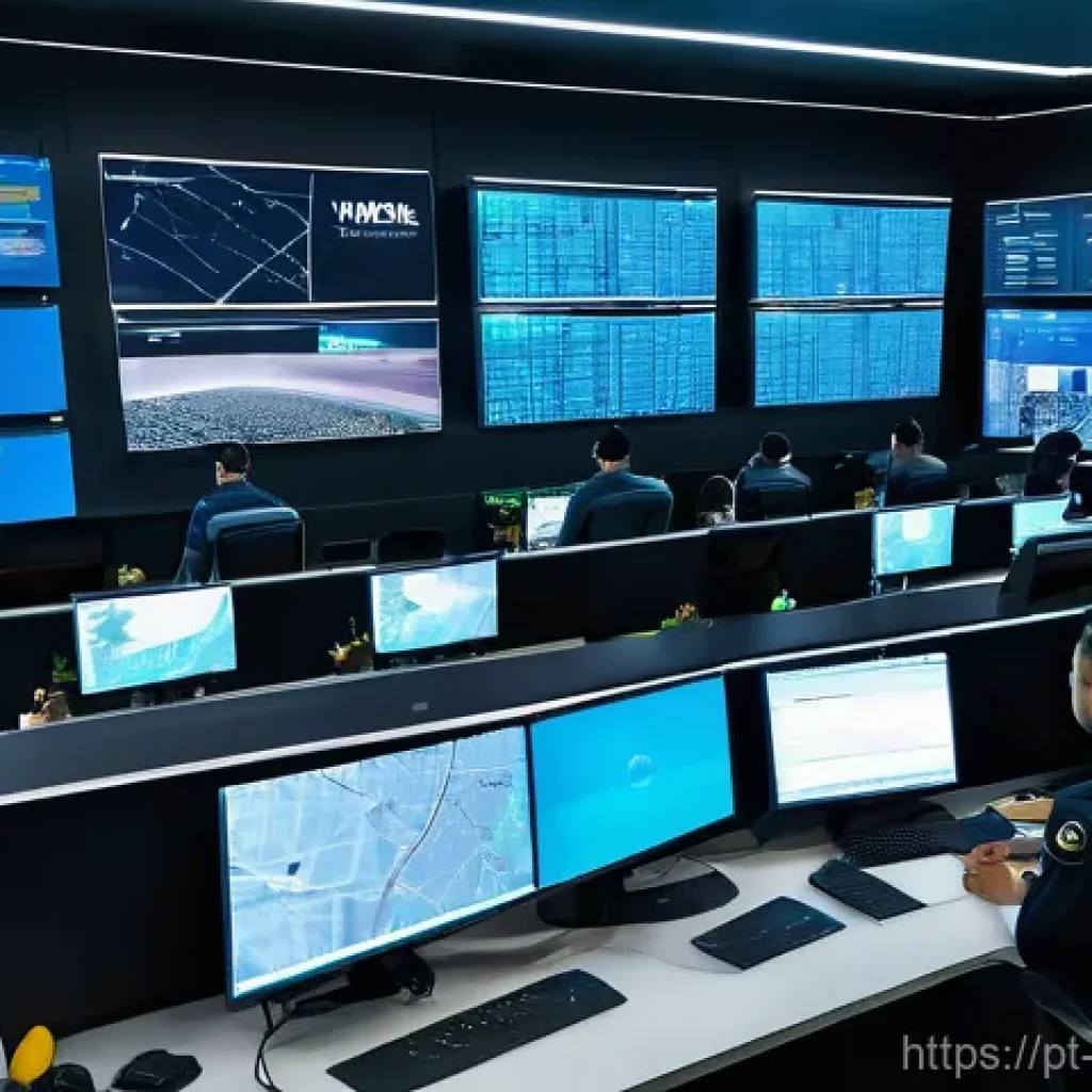 경비지도사 관련 법 개정 소식 - A high-tech, futuristic security control center in a bustling Brazilian city. Diverse, professional ...