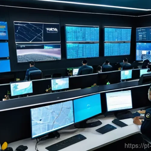 경비지도사 관련 법 개정 소식 - A high-tech, futuristic security control center in a bustling Brazilian city. Diverse, professional ...