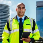 Home 19 경비지도사 연봉 협상 노하우 - A professional security guard in smart uniform with visible badges and certifications, confidently s...